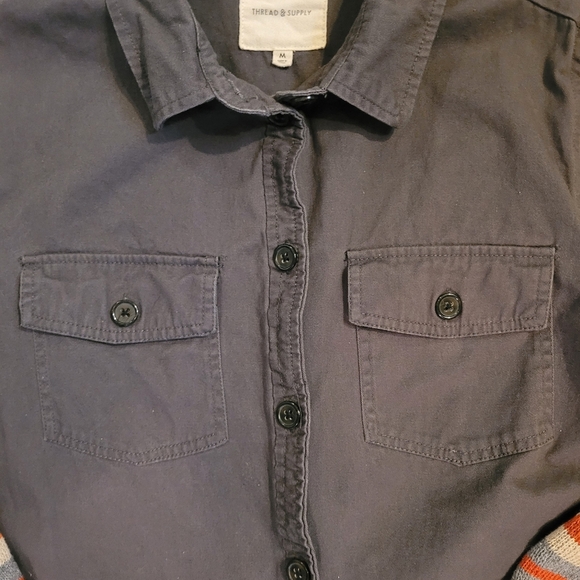 Thread & Supply greenish-brown shacket with Southwestern Aztec Sleeves Women's M - Picture 5 of 12